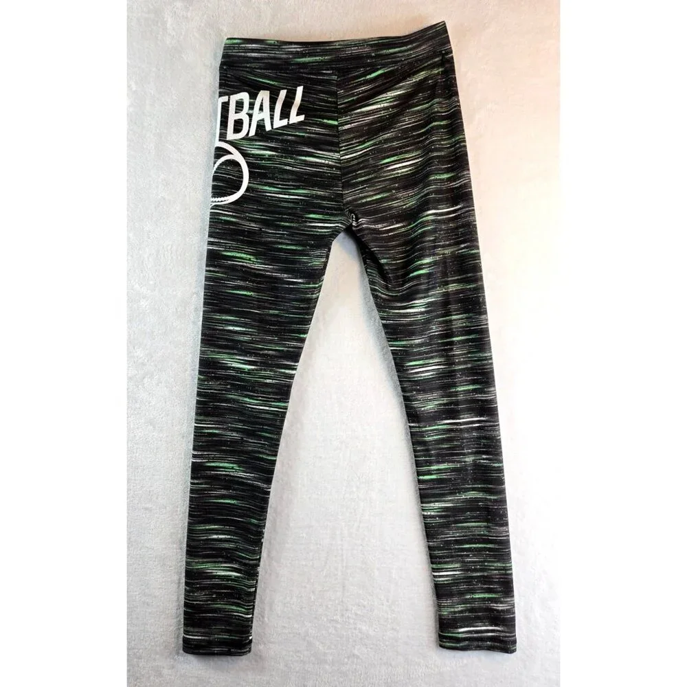 Justice Girls Softball Leggings sz14 Black Multi Color Full Lenght Stretch Sport